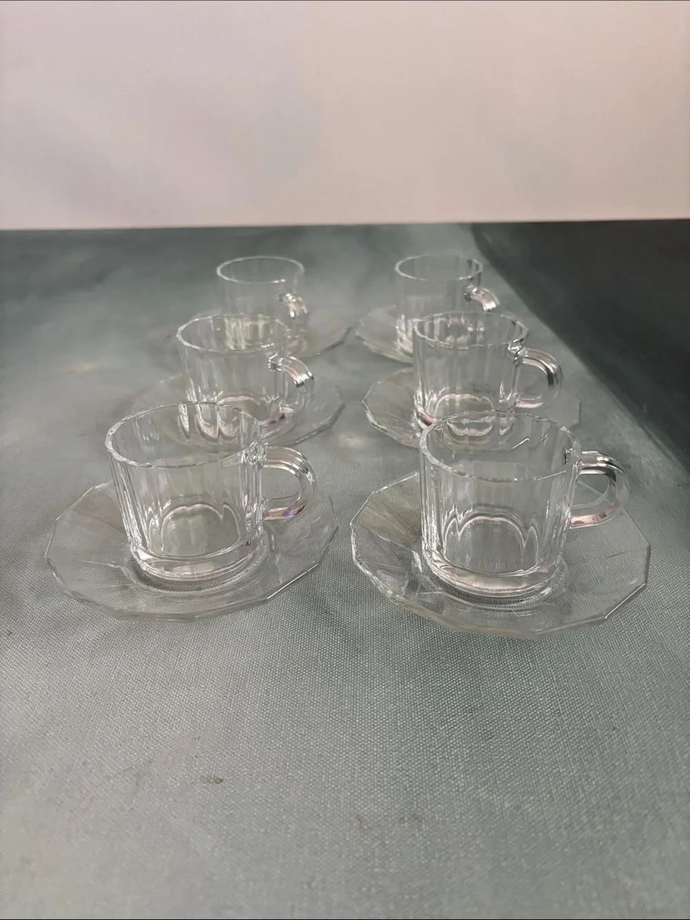 Bormioli Oxford Vitrosax Espresso Cups with Saucers Set of 6 Italy Clear Glass